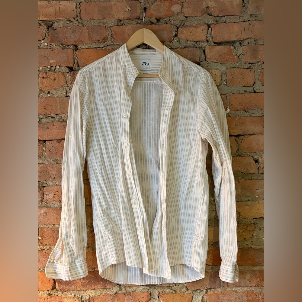 Zara Beige Striped Long Sleeve Shirt
